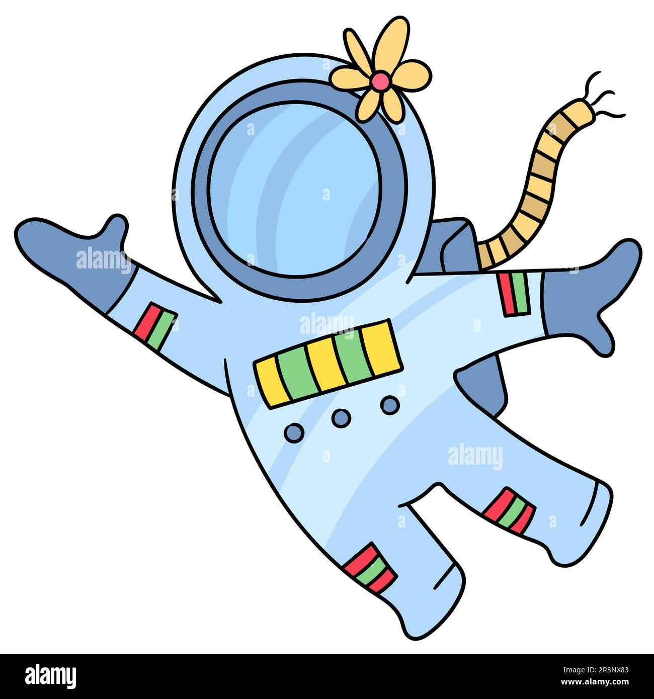 Astronauten fliegen im Weltraum. Bild des doodle-Symbols Stockfoto