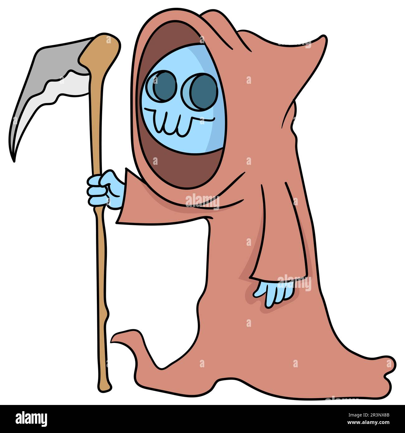 Ein Engel des Todes mit einem Schädelgesicht, der eine Sichel trägt Stockfoto