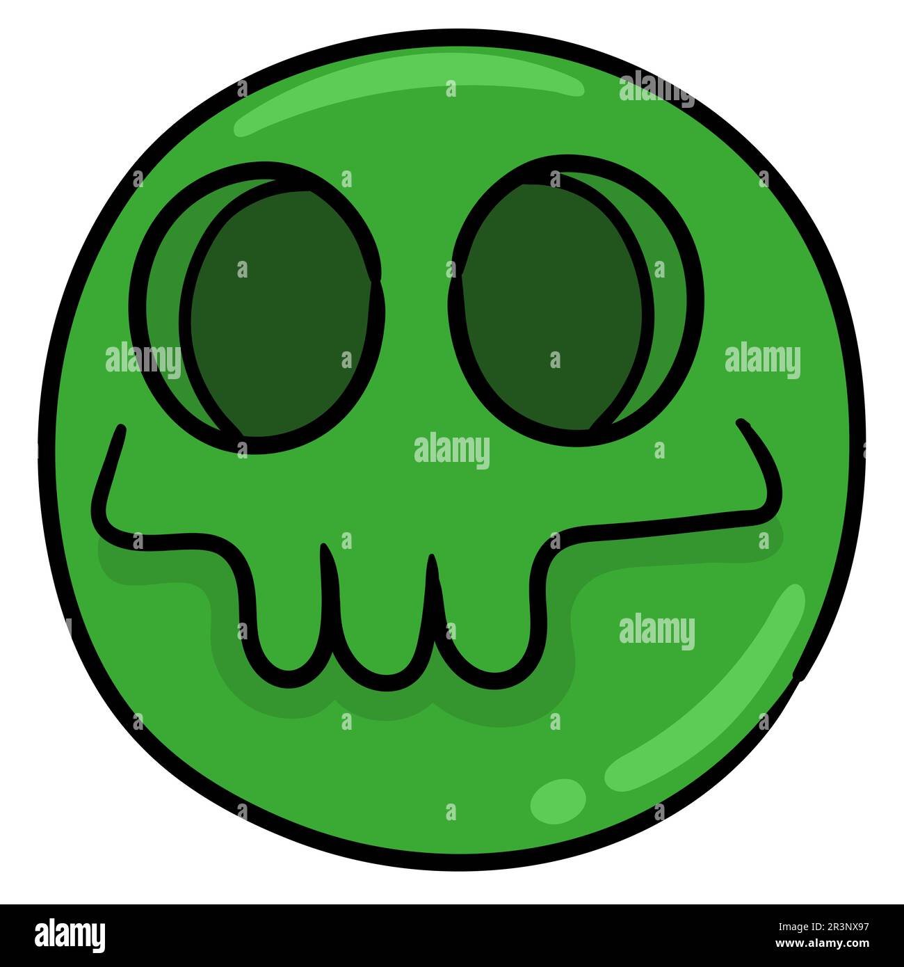 Grüner lächelnder Emoticon-Ball. Bild des doodle-Symbols Stockfoto