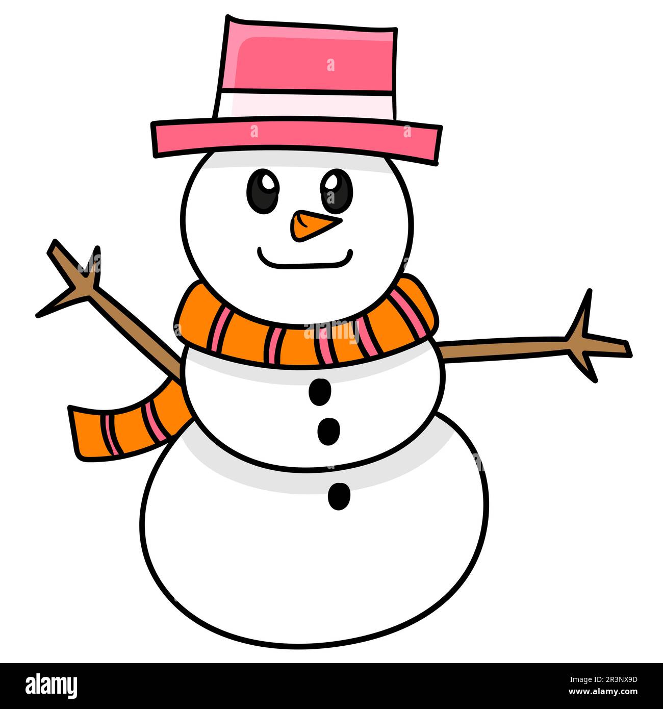 Süßer Schneemann glücklich. Bild des doodle-Symbols Stockfoto