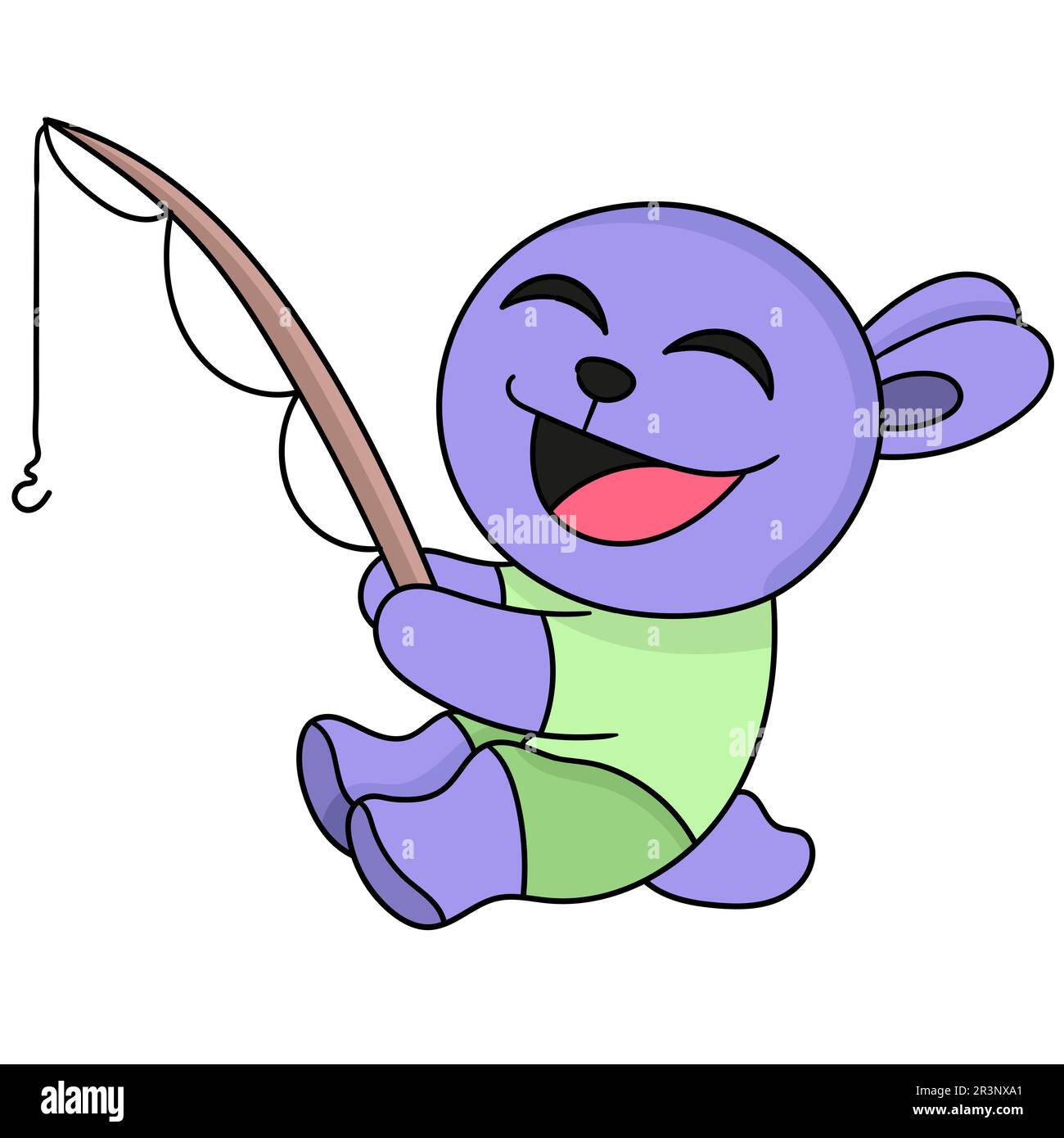 Das Kaninchen fischt gerne. Bild des doodle-Symbols Stockfoto