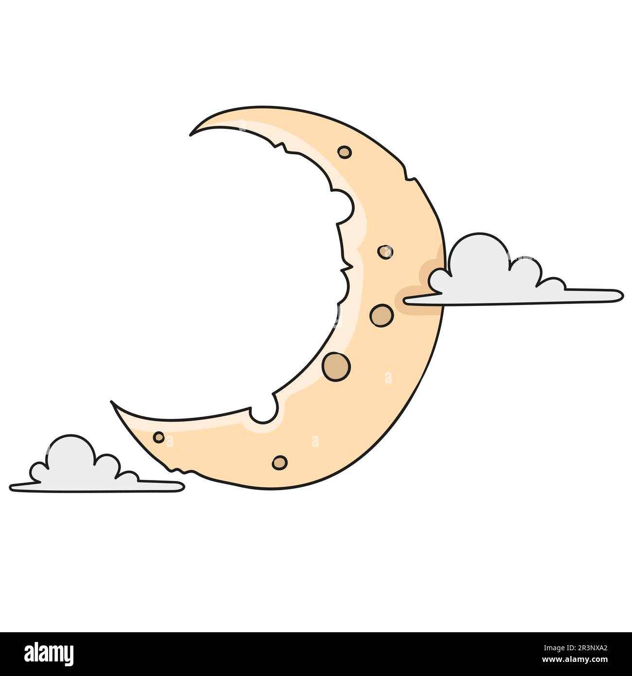 Halbmond bei Nacht. Bild des doodle-Symbols Stockfoto