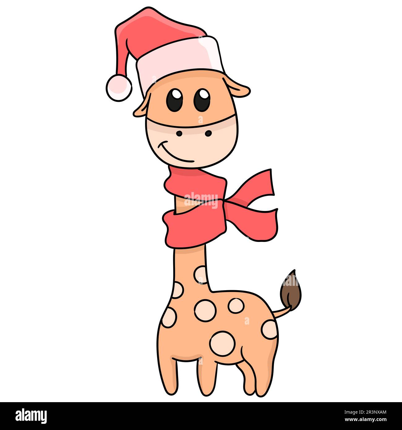 Giraffen mit Hut zu weihnachten feiern. Bild des doodle-Symbols Stockfoto