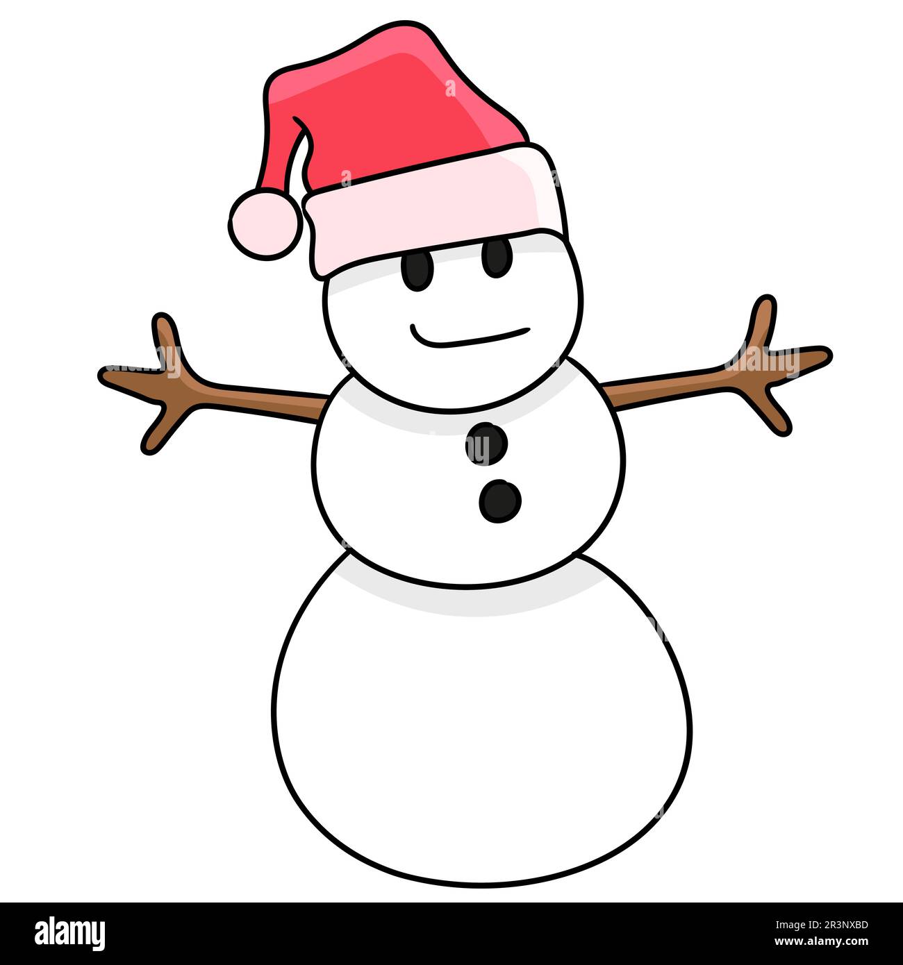 Schneemann mit weihnachtsmannmütze. Bild des doodle-Symbols Stockfoto