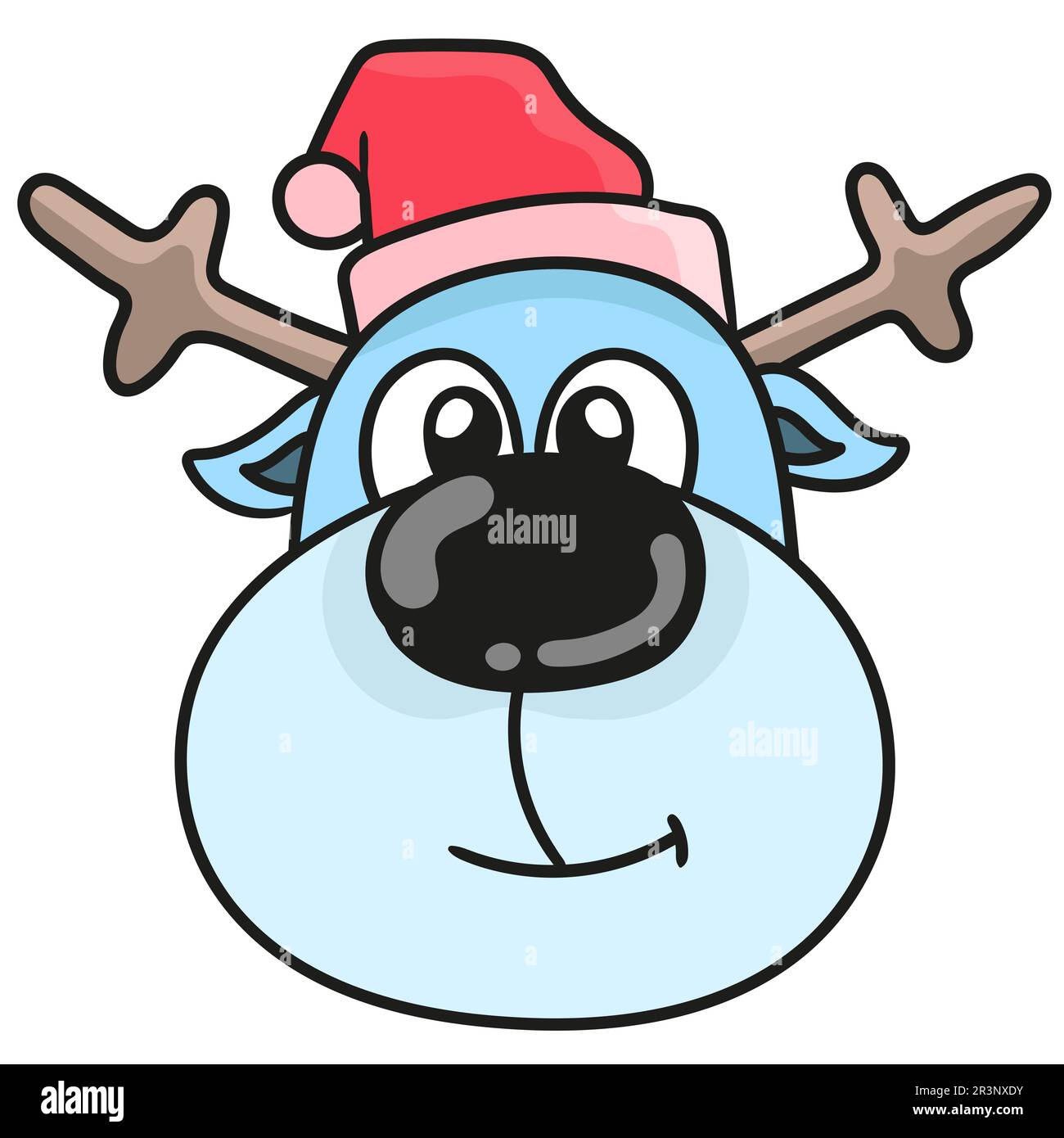 Tierkopf-Emoticon mit einer lächelnden weihnachtsmütze. Bild des doodle-Symbols Stockfoto