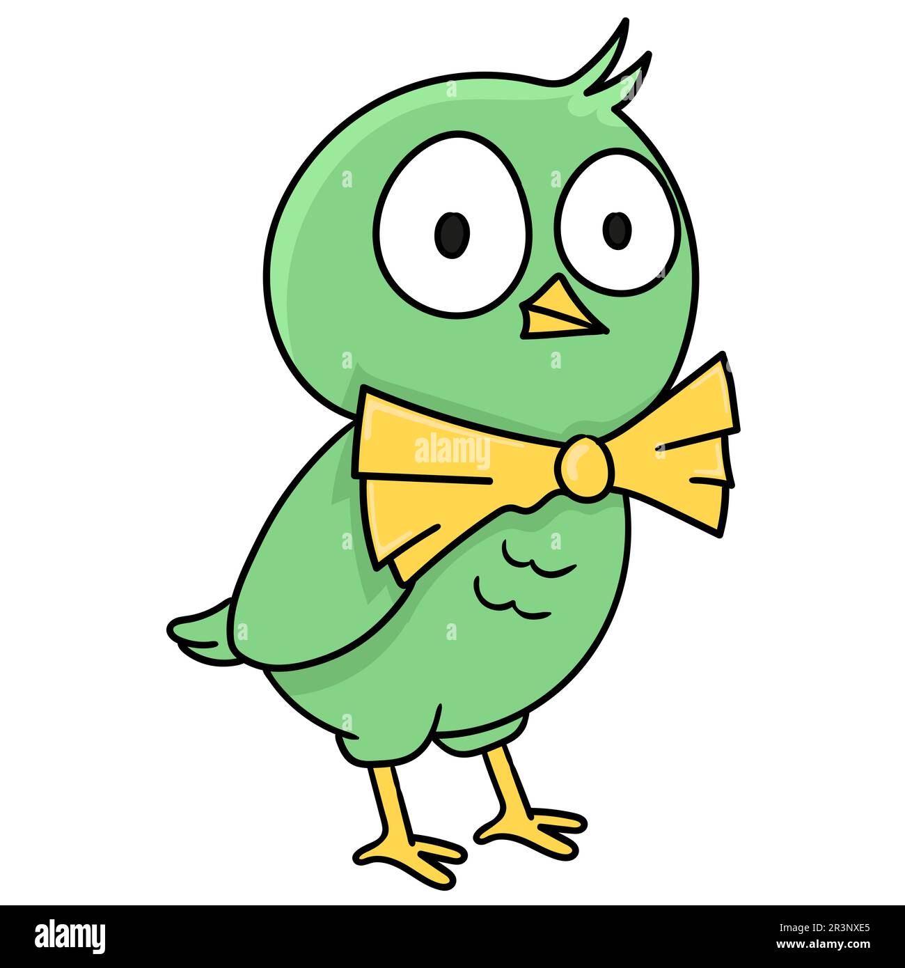 Süßer und lustiger grüner Vogel. Bild des doodle-Symbols Stockfoto