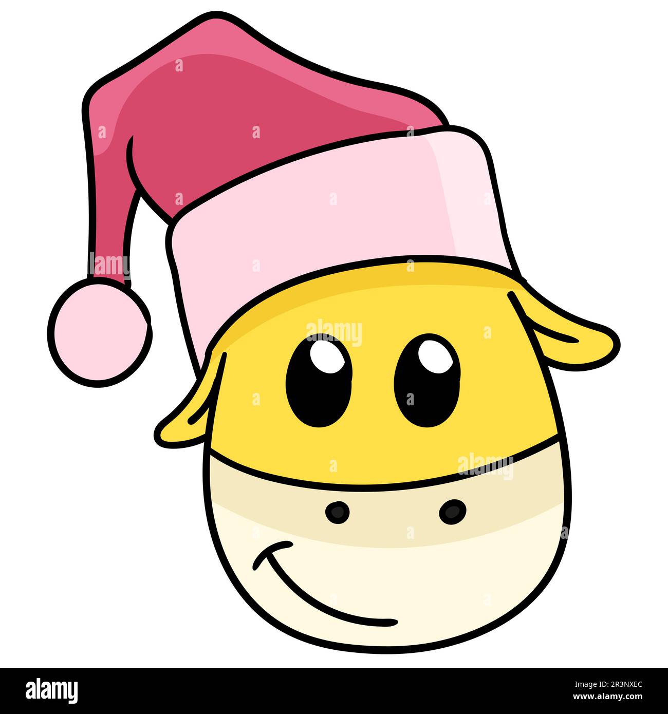 Emoticon des Giraffenkopfes mit weihnachtsmütze. Bild des doodle-Symbols Stockfoto