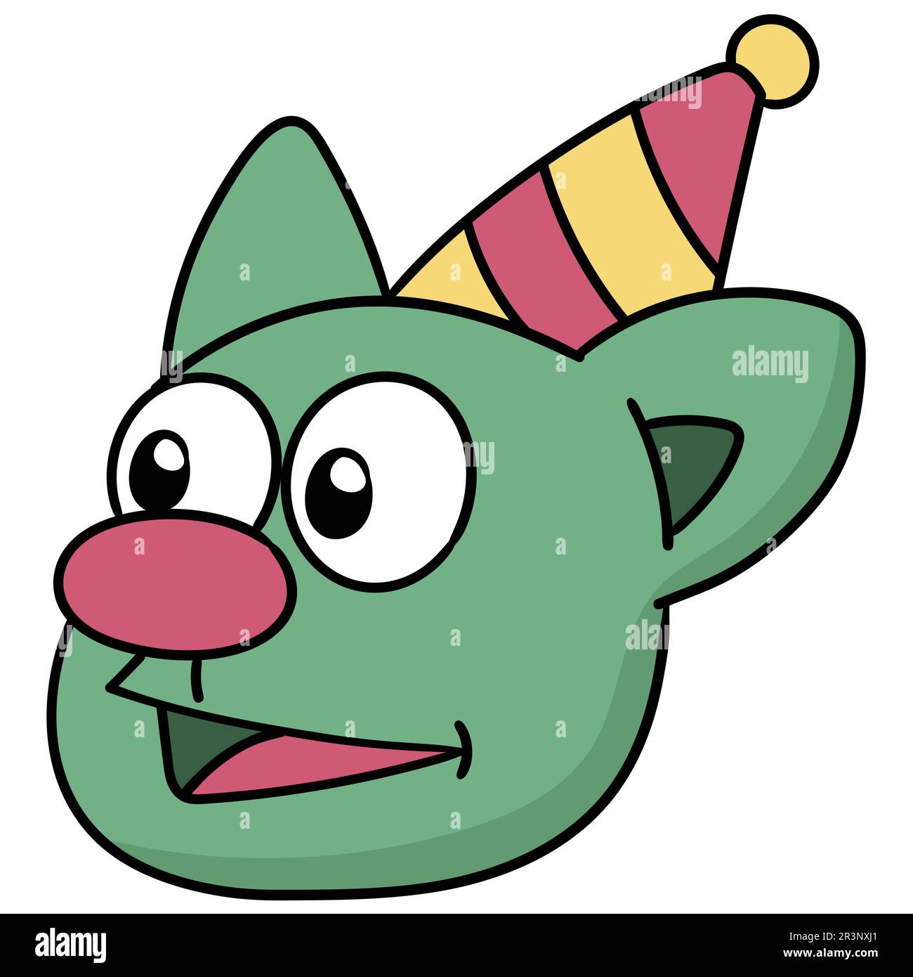 Monsterkopf-Emoticon feiert Geburtstag. Bild des doodle-Symbols Stockfoto