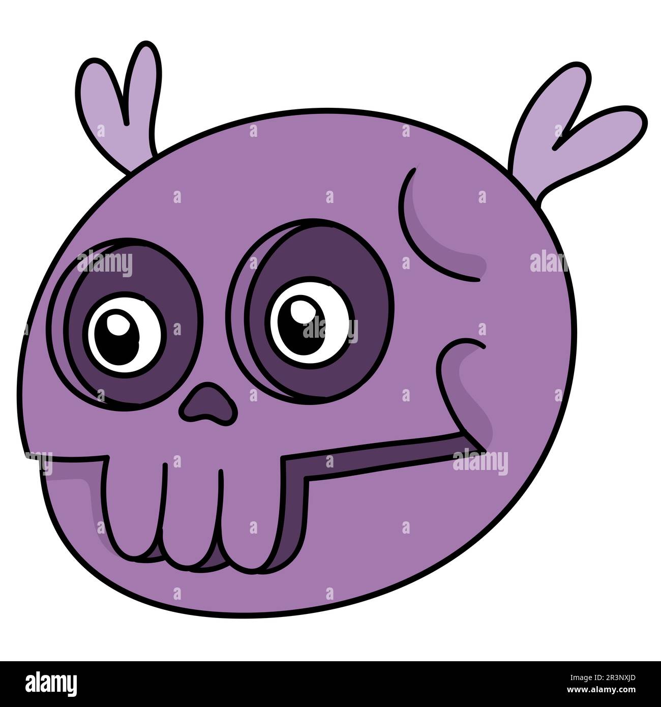 Ein unheimliches Schädel-Kopf-Monster-Emoticon. Bild des doodle-Symbols Stockfoto