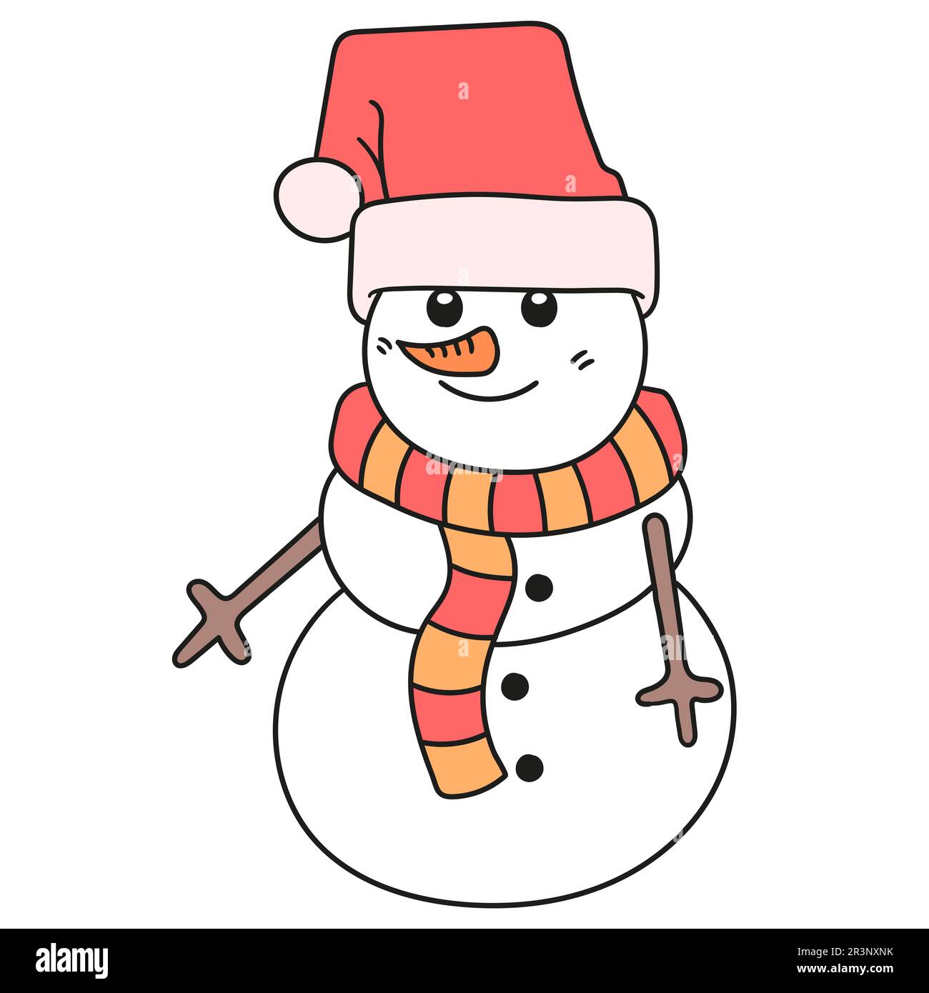 Süßer weihnachtsschneemensch. Bild des doodle-Symbols Stockfoto
