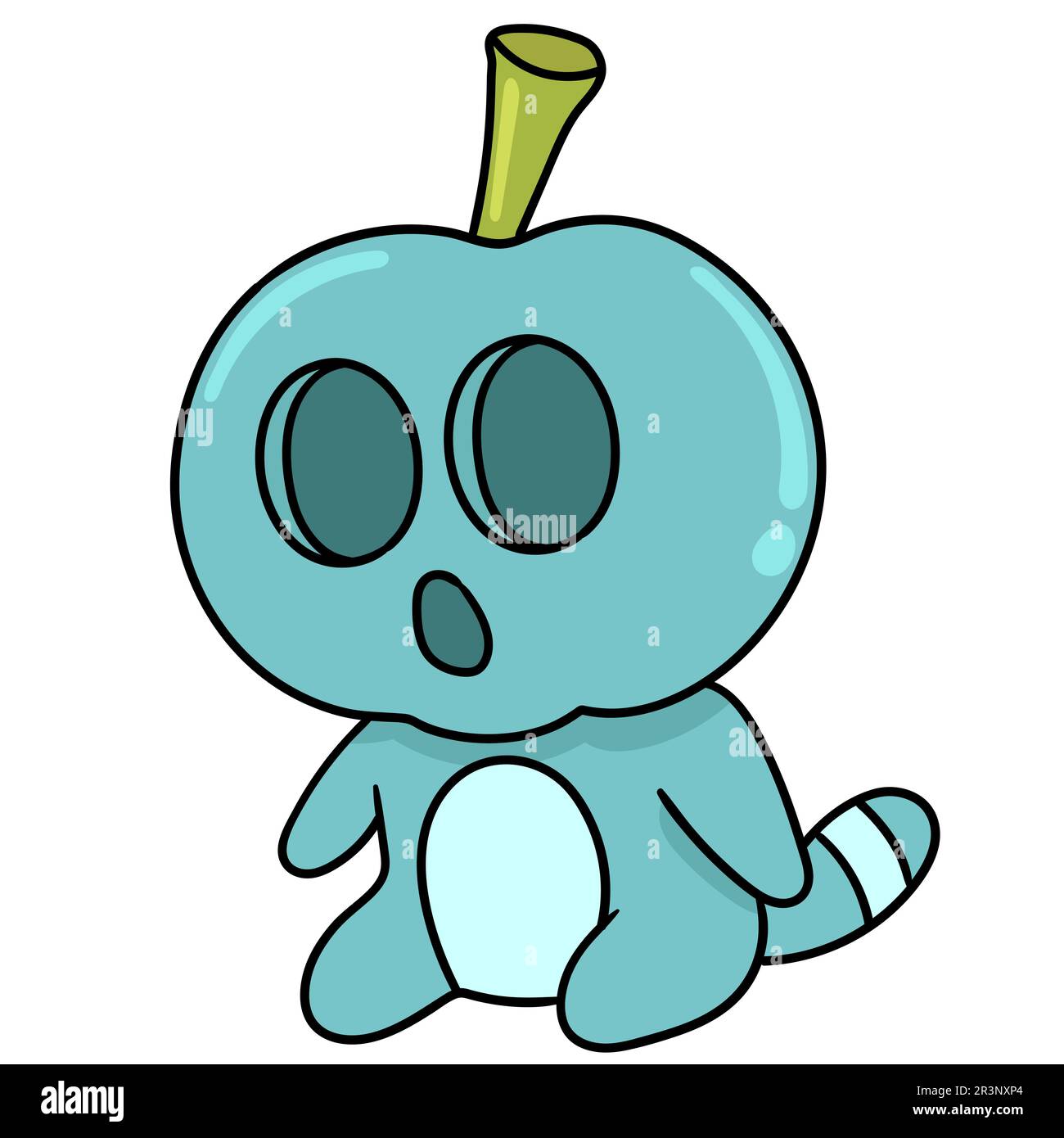 Ein süßes blaues Kürbismonster sitzt. Bild des doodle-Symbols Stockfoto