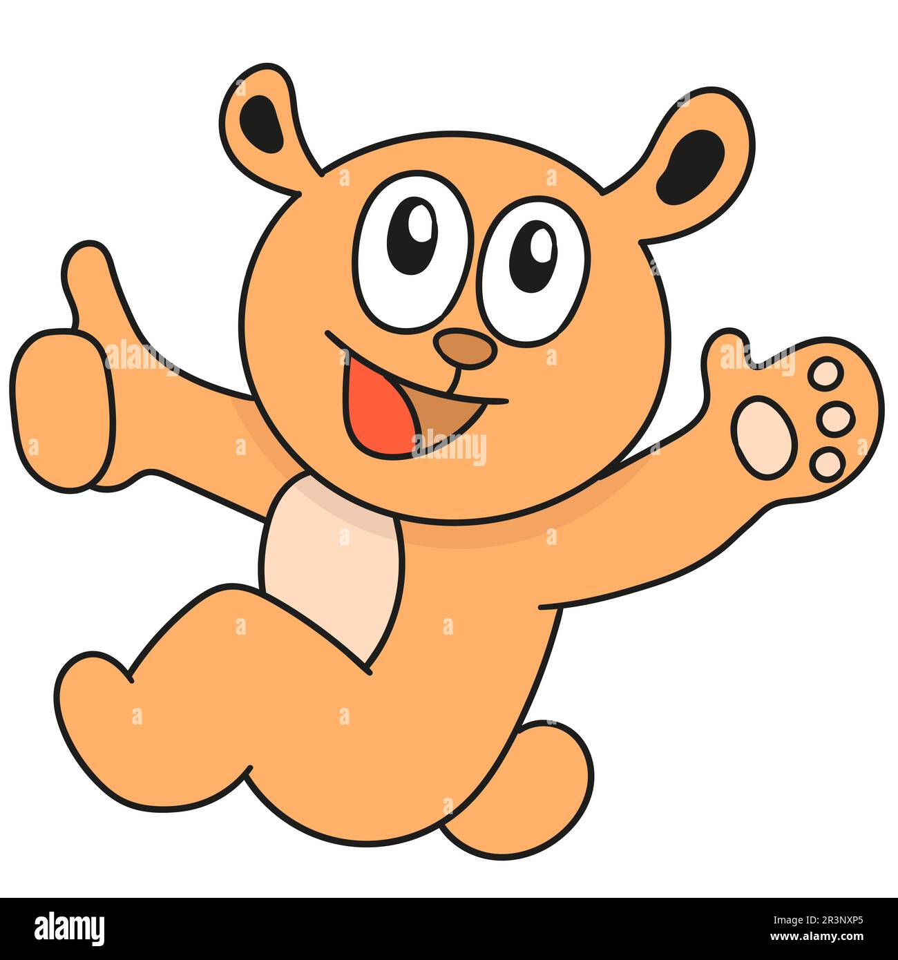 Orangenbär mit fröhlichem Gesicht. Bild des doodle-Symbols Stockfoto