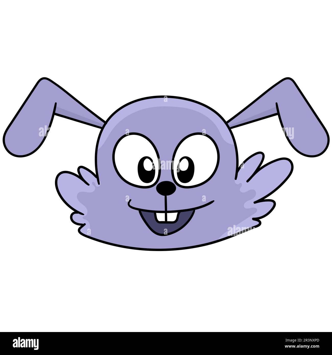 Lila Kaninchen lachende Kopf Emoticon. Bild des doodle-Symbols Stockfoto