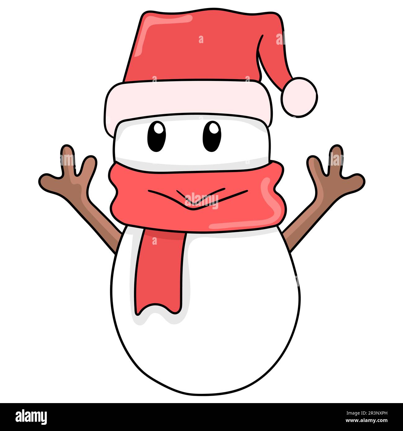 Kleiner Schneemann, der weihnachten begrüßt. Bild des doodle-Symbols Stockfoto
