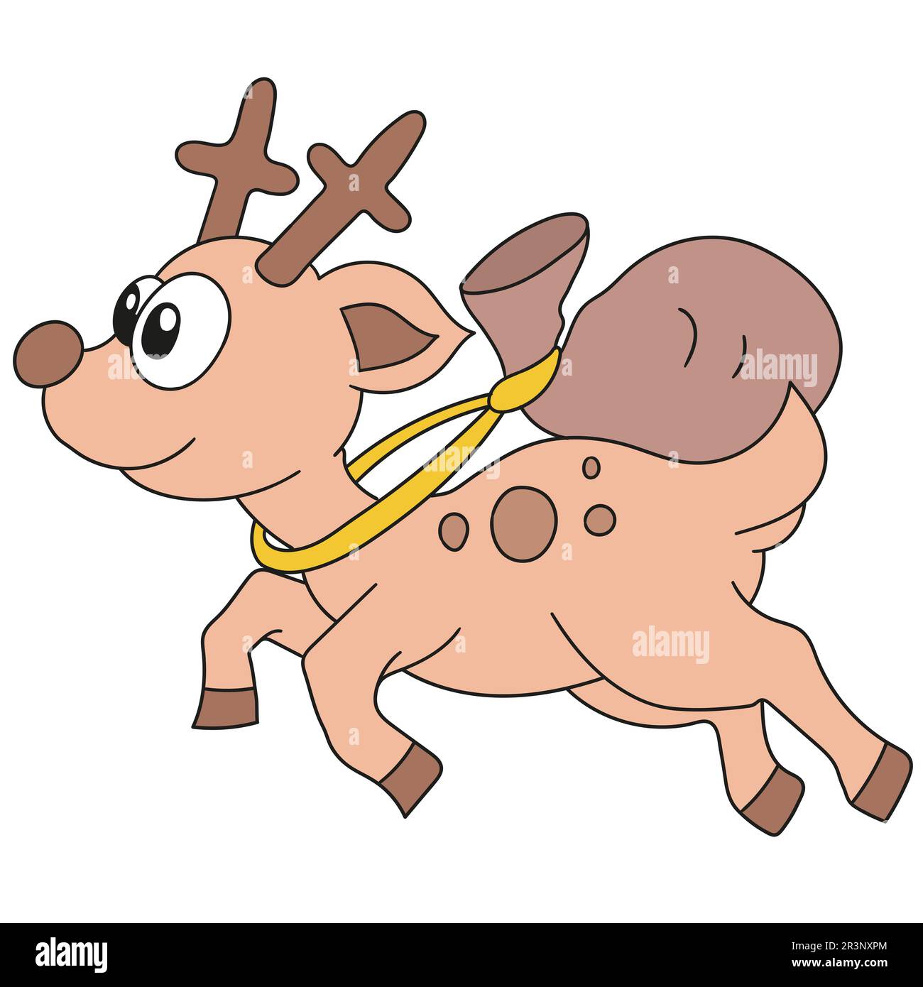 Das Laufhirsch trug eine Tasche auf dem Rücken. Bild des doodle-Symbols Stockfoto
