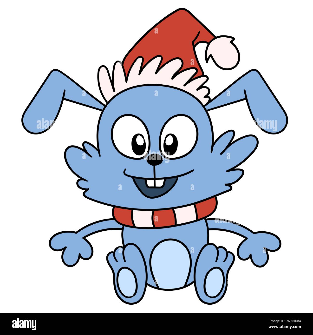Kaninchentiere freuen sich auf Weihnachten. Bild des doodle-Symbols Stockfoto
