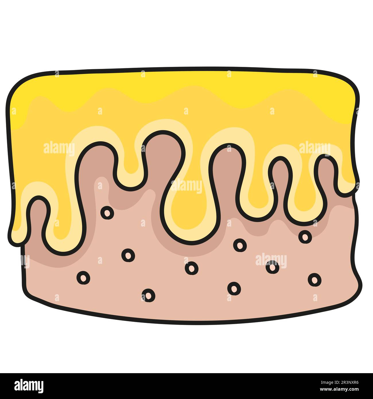 Geburtstagskuchen mit süßer gelber Sahne. Bild des doodle-Symbols Stockfoto