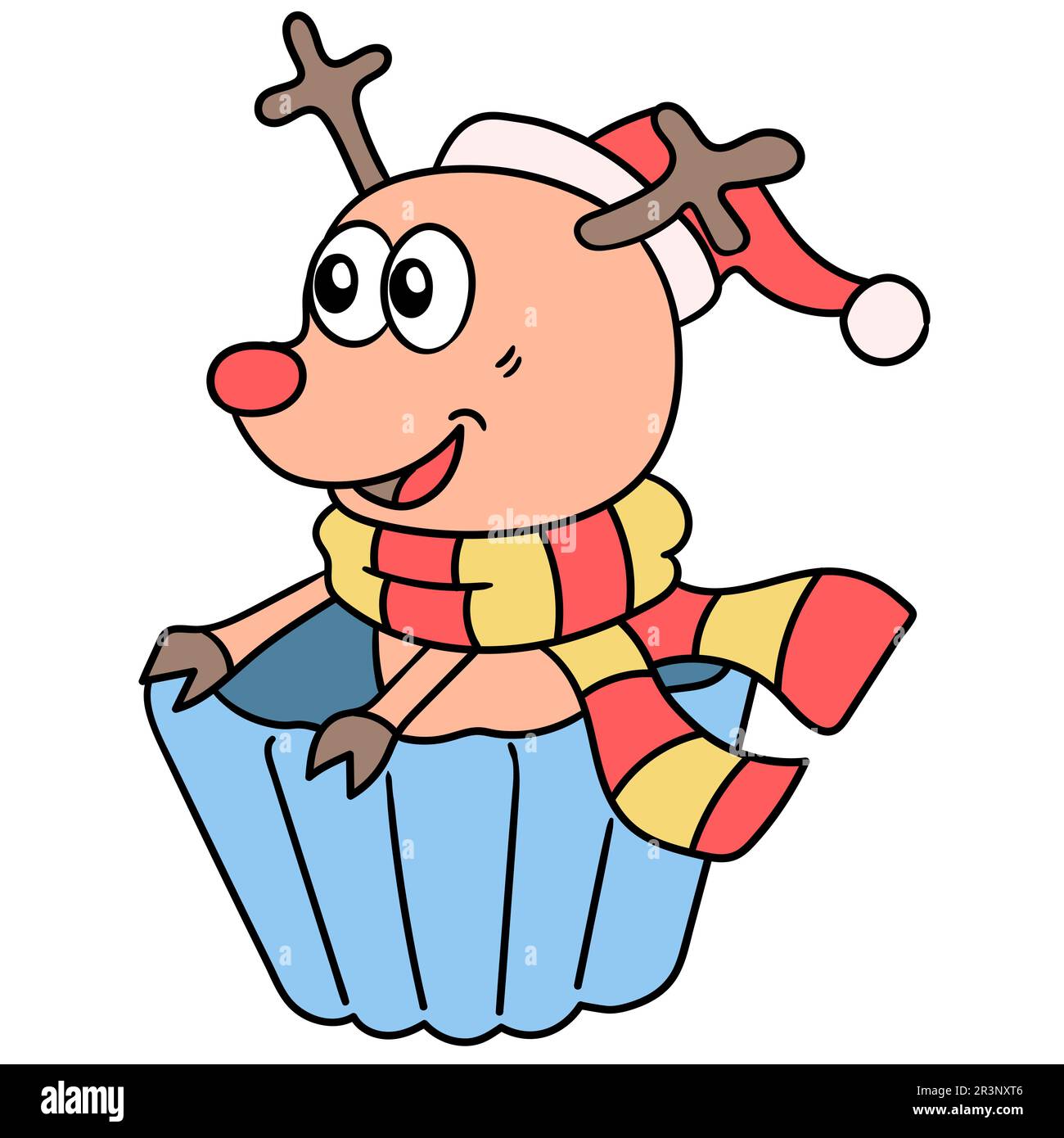 Rentier, willkommen zu weihnachten. Bild des doodle-Symbols Stockfoto