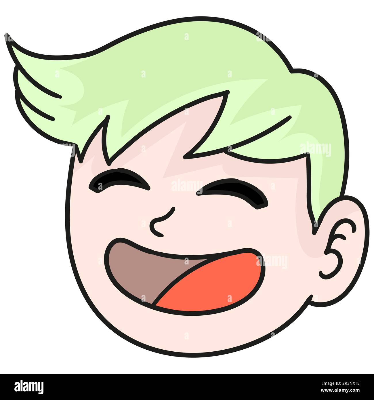 Junge-Kopf-Emoticon lachte laut. Bild des doodle-Symbols Stockfoto
