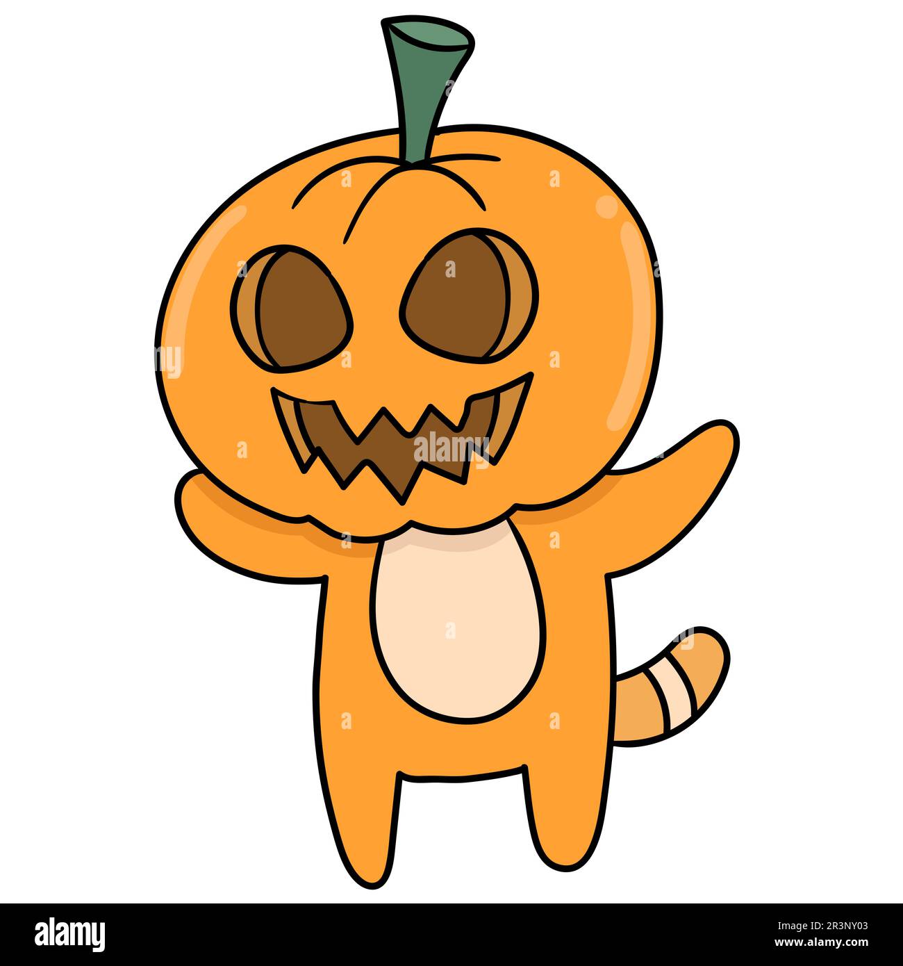 Süßes und gruseliges Kürbismonster. Bild des doodle-Symbols Stockfoto