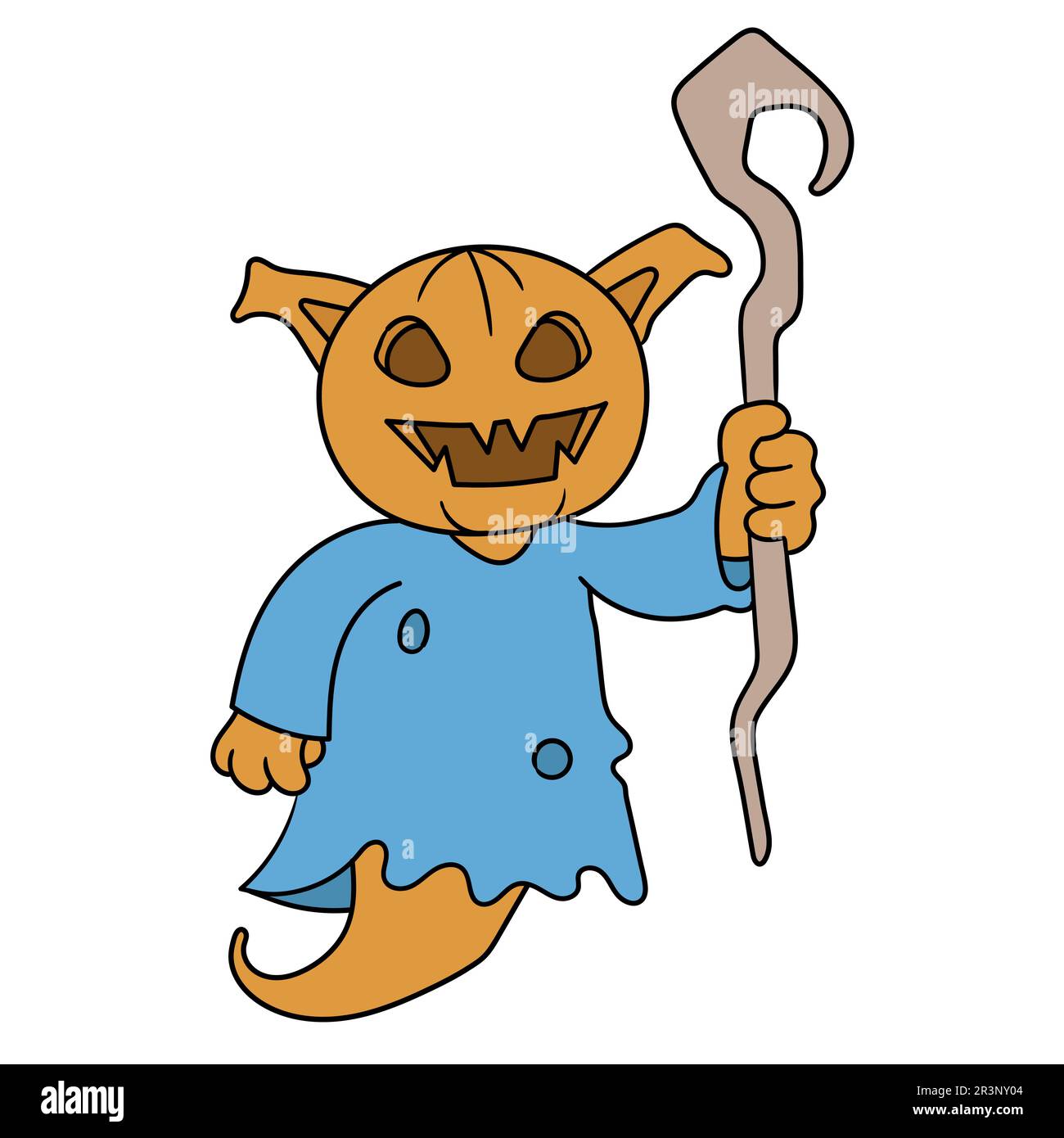 Die alte Hexe mit dem Riesenkopf. Bild des doodle-Symbols Stockfoto