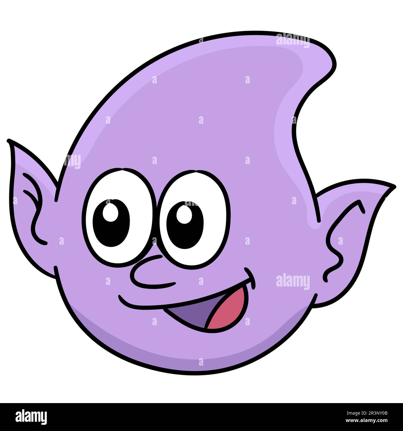 Goblin-Kopf-Emoticon in Lila. Bild des doodle-Symbols Stockfoto