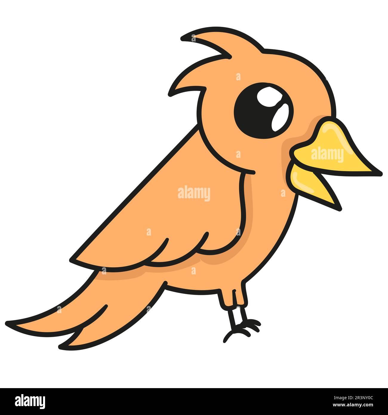 Süßer Vogel mit Orangenfell. Bild des doodle-Symbols Stockfoto