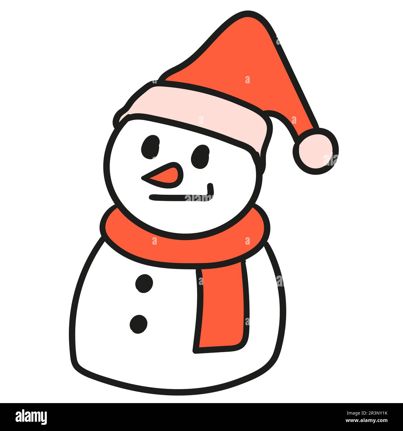 Süßes kleines weihnachts-Schneemann-Emoticon. Bild des doodle-Symbols Stockfoto