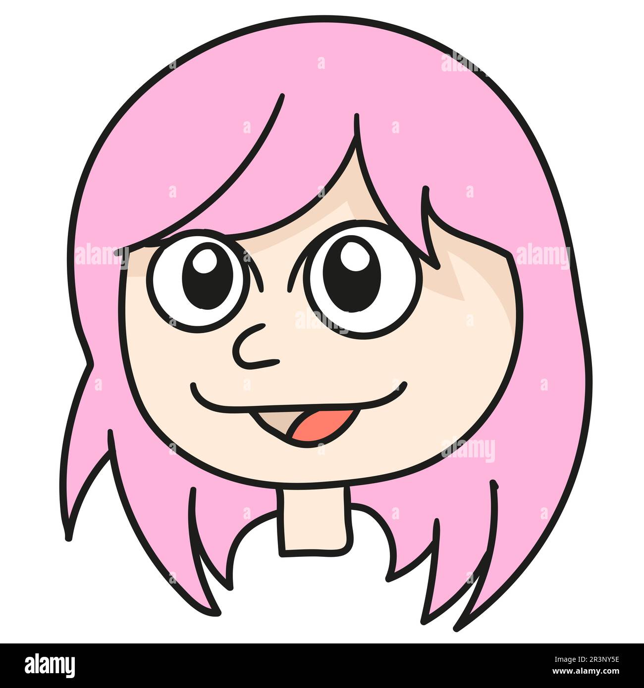 Süßes lächelndes Mädchen Emoticon. Bild des doodle-Symbols Stockfoto