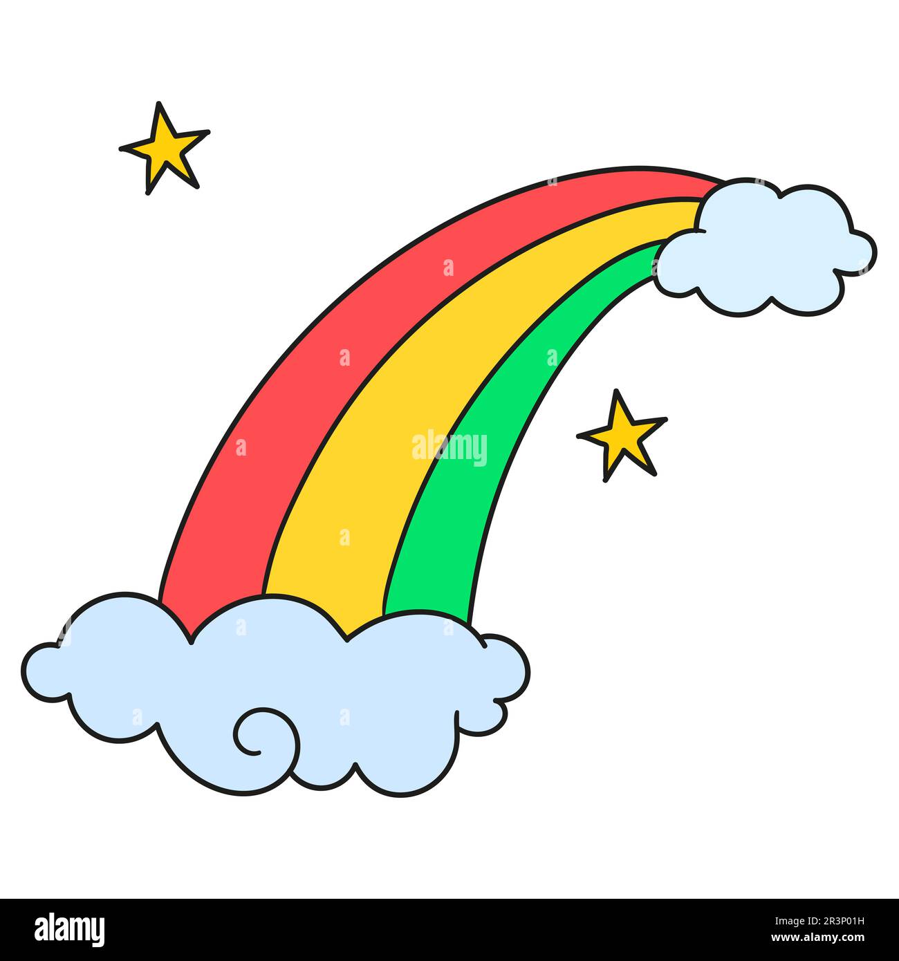 Wunderschöne Regenbogenbrücke kawaii. Bild des doodle-Symbols Stockfoto