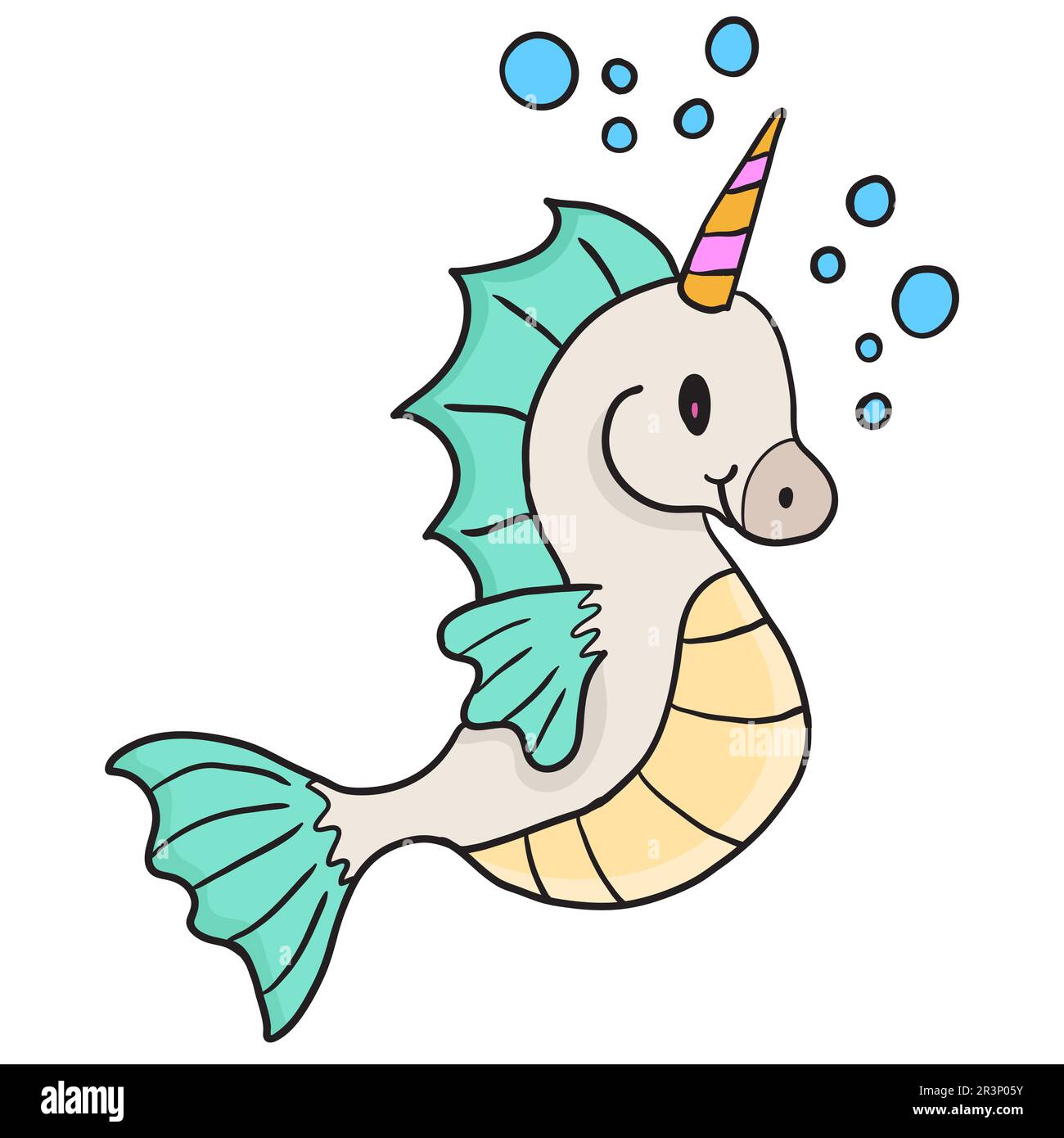 Ein Seepferdchen mit Hörnern. Bild des doodle-Symbols Stockfoto