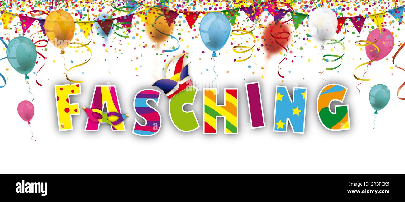 Fasching Confetti Ballons Ribbbons Festoon Long Header Stockfoto