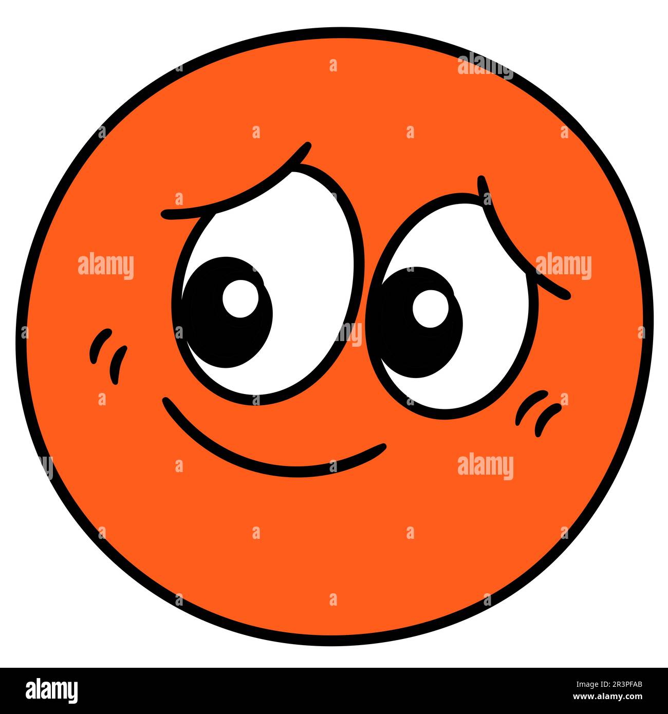Die orangefarbene Emoticon-Kugel wird rot, kawaii koodle. Bild des doodle-Symbols Stockfoto
