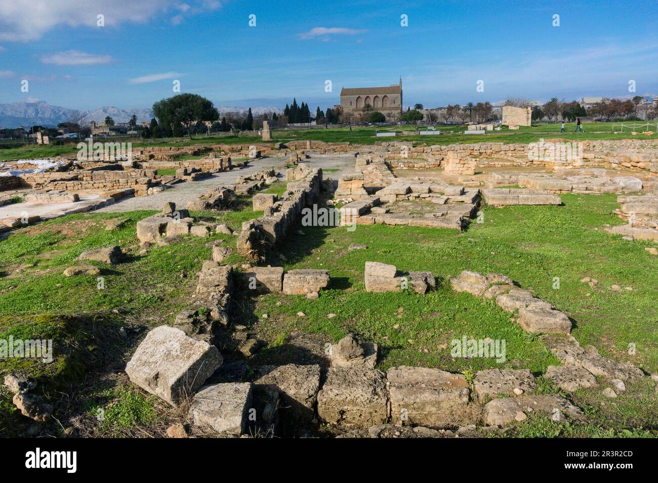 theather, römische Stadt Pollentia, republikanische Ära, 123 v. Chr., gegründet von Quintus Caecilius Metellus, Alcudia, Mallorca, Balearen, Spanien. Stockfoto