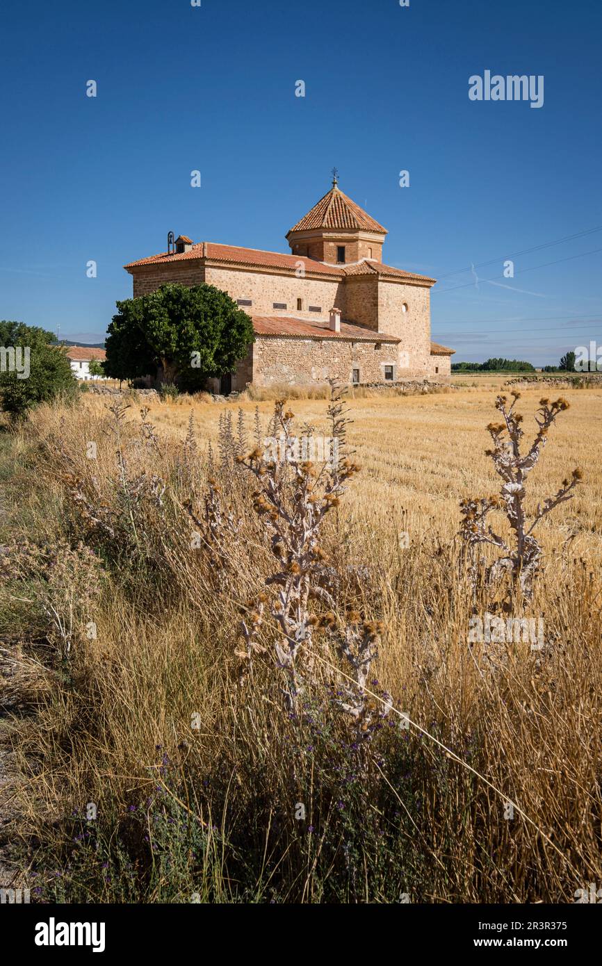 Ermita de la Virgen del Moral, Siglo XVIII Poyo del Cid, el Municipio de Calamocha, Provincia de Huesca, Aragón, Spanien, Europa. Stockfoto