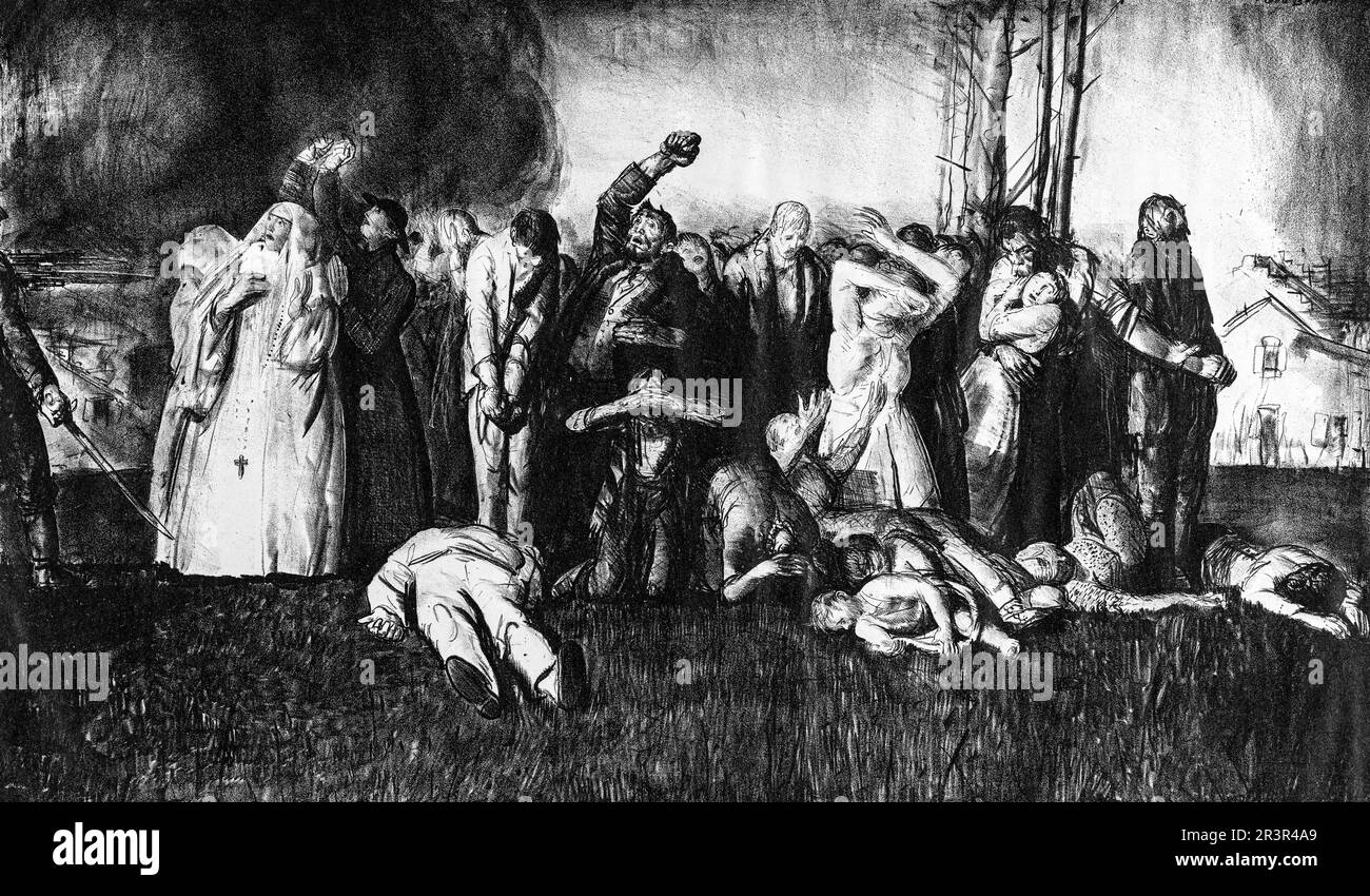 Dorfmassakerabdruck in hoher Auflösung von George Wesley Bellows. Original aus der Boston Public Library. Stockfoto