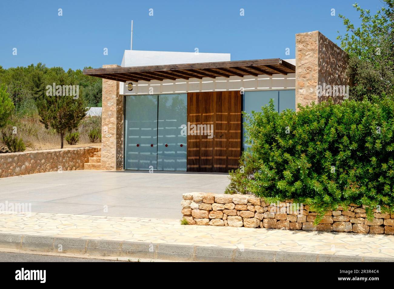 Centro de Dolmetschen Es Amunts, Sant Llorenç, termino de Sant Joan de Labritja, Ibiza, Balearen, Spanien. Stockfoto