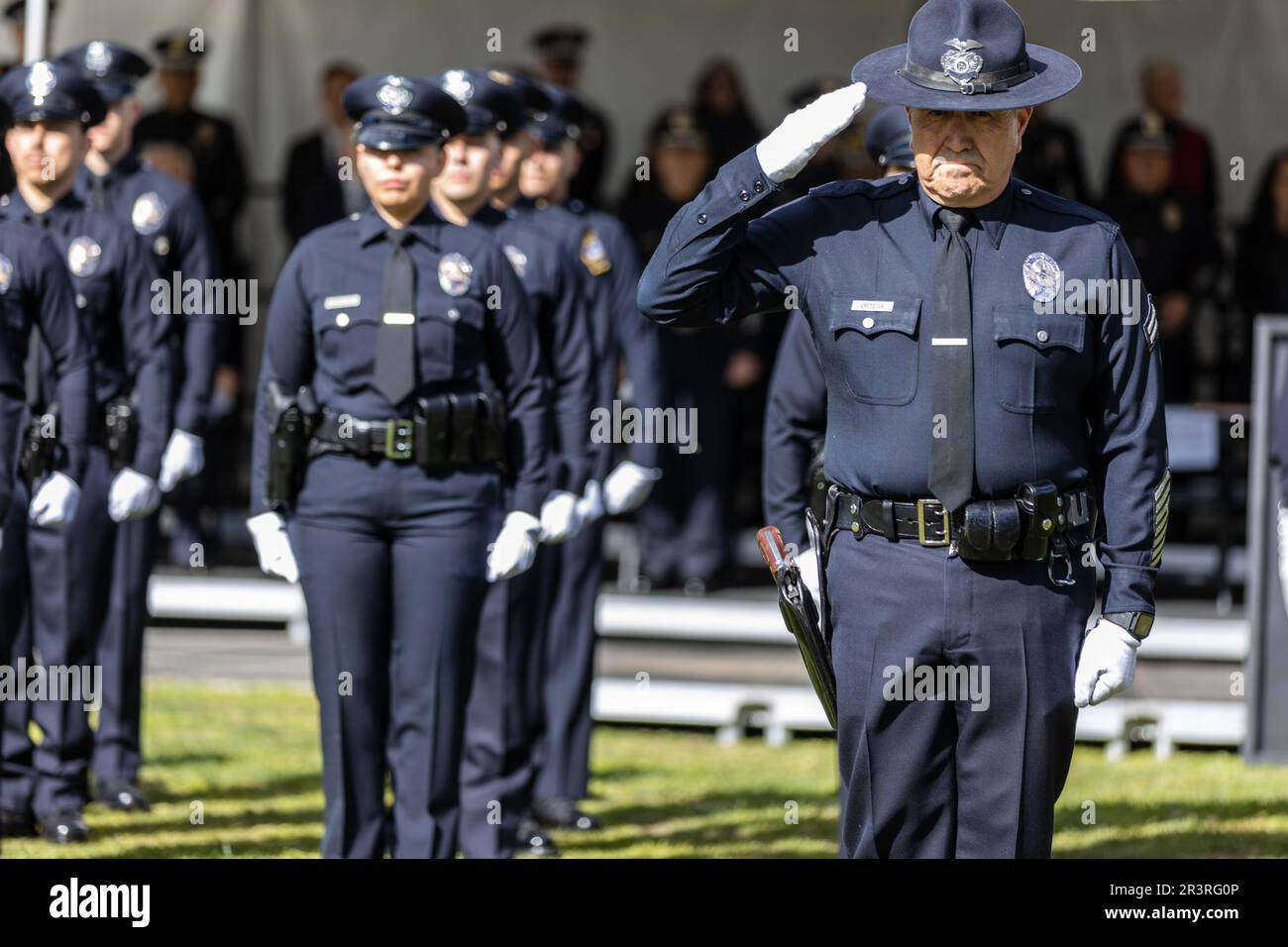Abschlussfeier der Polizei von Los Angeles an der Polizeiakademie in Los Angeles. Stockfoto