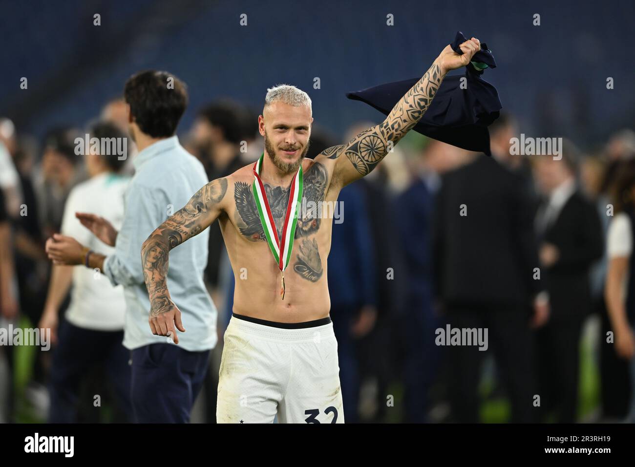 Federico Dimarco (Inter) während des italienischen Fußballspiels „Serie Italy Cup“ zwischen Fiorentina 1-2 Inter am 24. Mai 2023 im Olimpic-Stadion in Rom, Italien. Kredit: Maurizio Borsari/AFLO/Alamy Live News Stockfoto