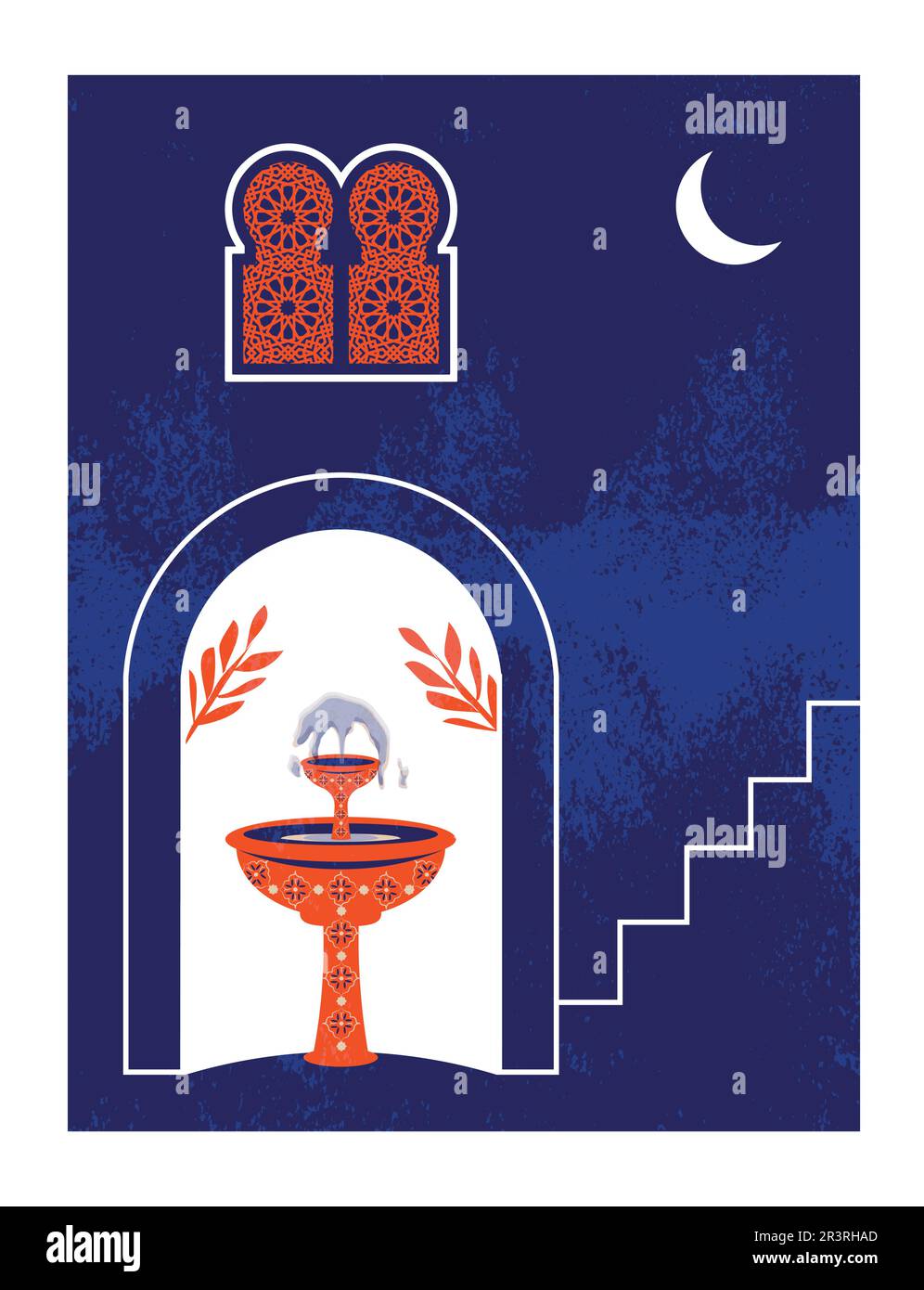 Modernes und minimalistisches Boho-Design. Marokkanische Szene. Marokkanische Türen, Fenster und traditionelle Handwerkskunst. Terrakotta-Hintergrund. Vektordarstellung Stock Vektor