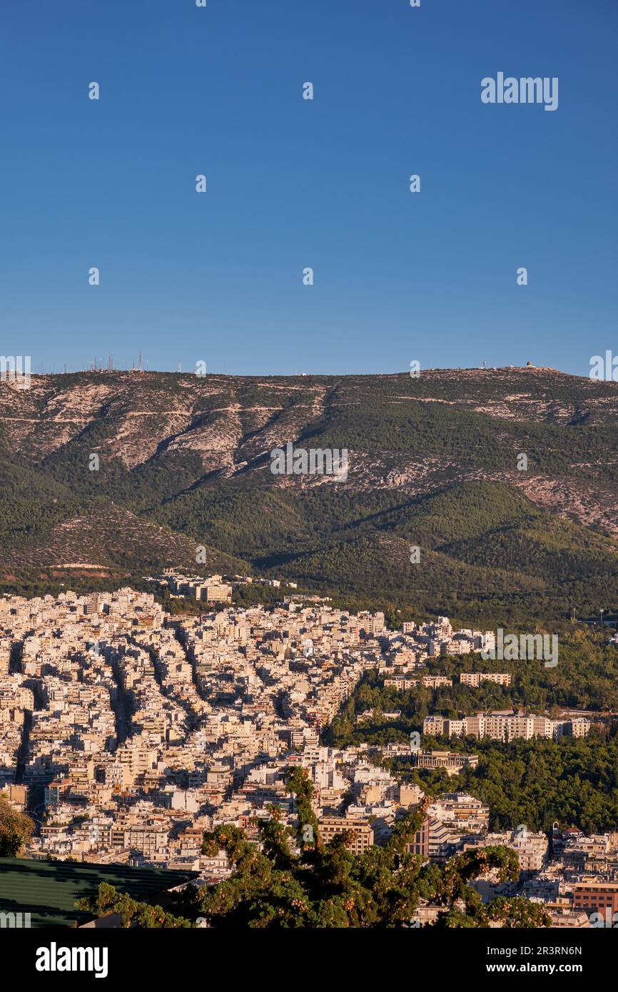 Panoramablick auf Athen vom Lycabettus-Hügel bei Sonnenuntergang - Griechenland Stockfoto Panoramablick auf Athen vom Lycabettus-Hügel bei Sonnenuntergang - Griechenland Stockfoto