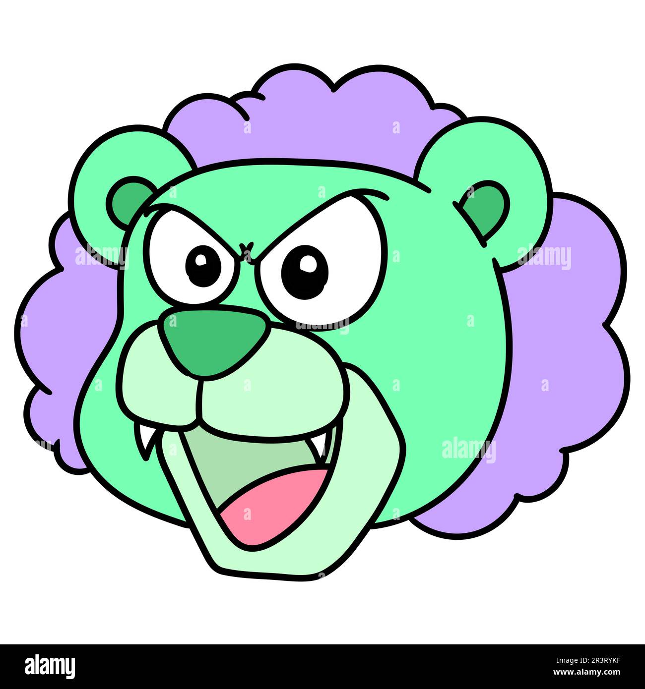Löwenkopf-Emoticon mit wütendem Gesicht, Doodle-Symbol-Bild Stockfoto