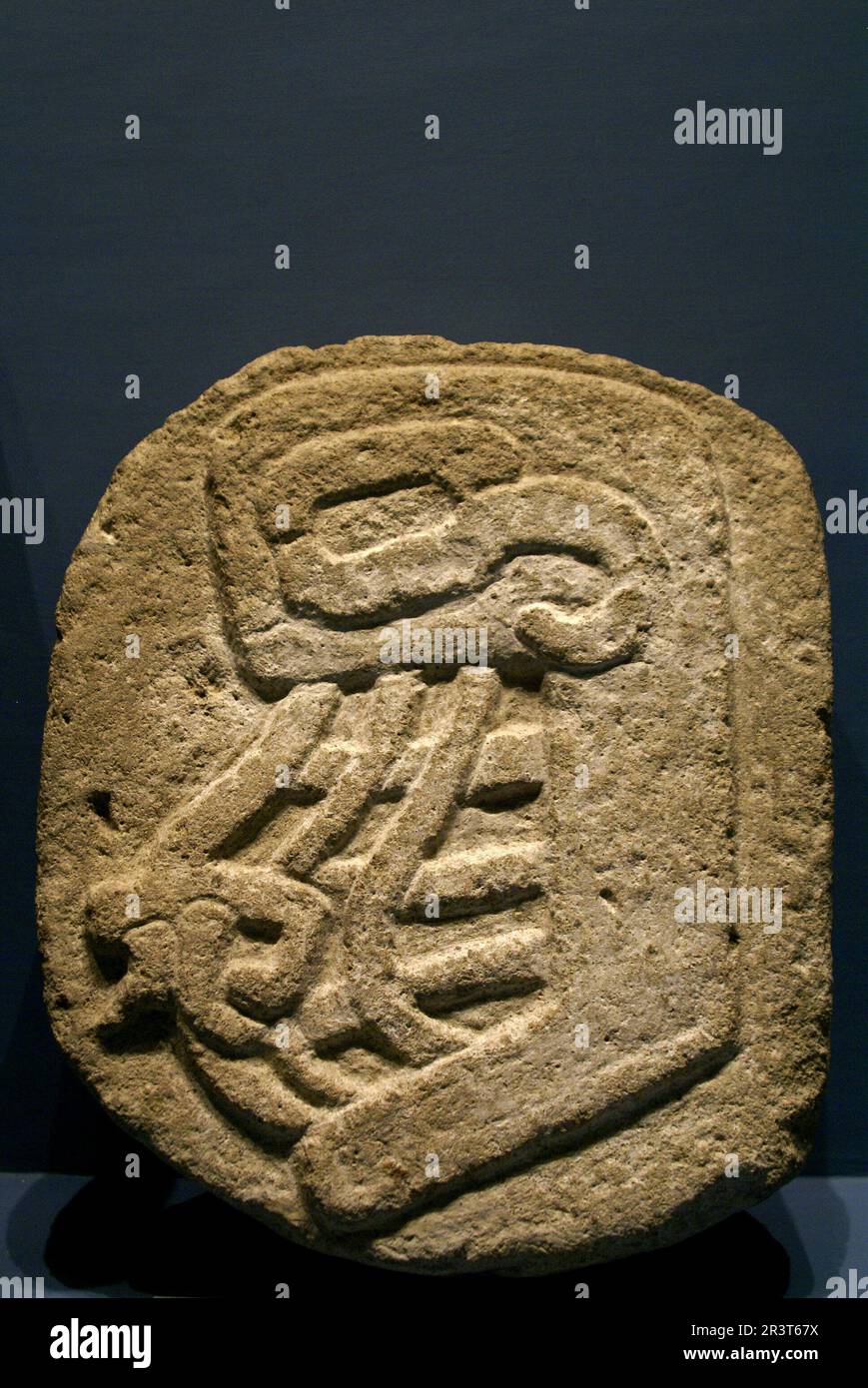 Cabeza de jugador de Pelota con mascara. Museo de Monte Albán.Oaxaca .México. Stockfoto