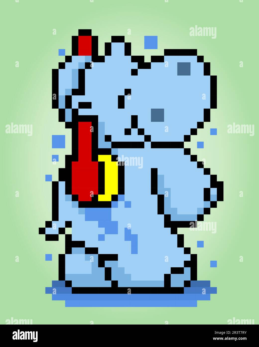 8-Bit-Pixel-Nilpferde baden. Tiere für Spielgüter und Kreuzstickermuster in Vektorbildern. Stock Vektor