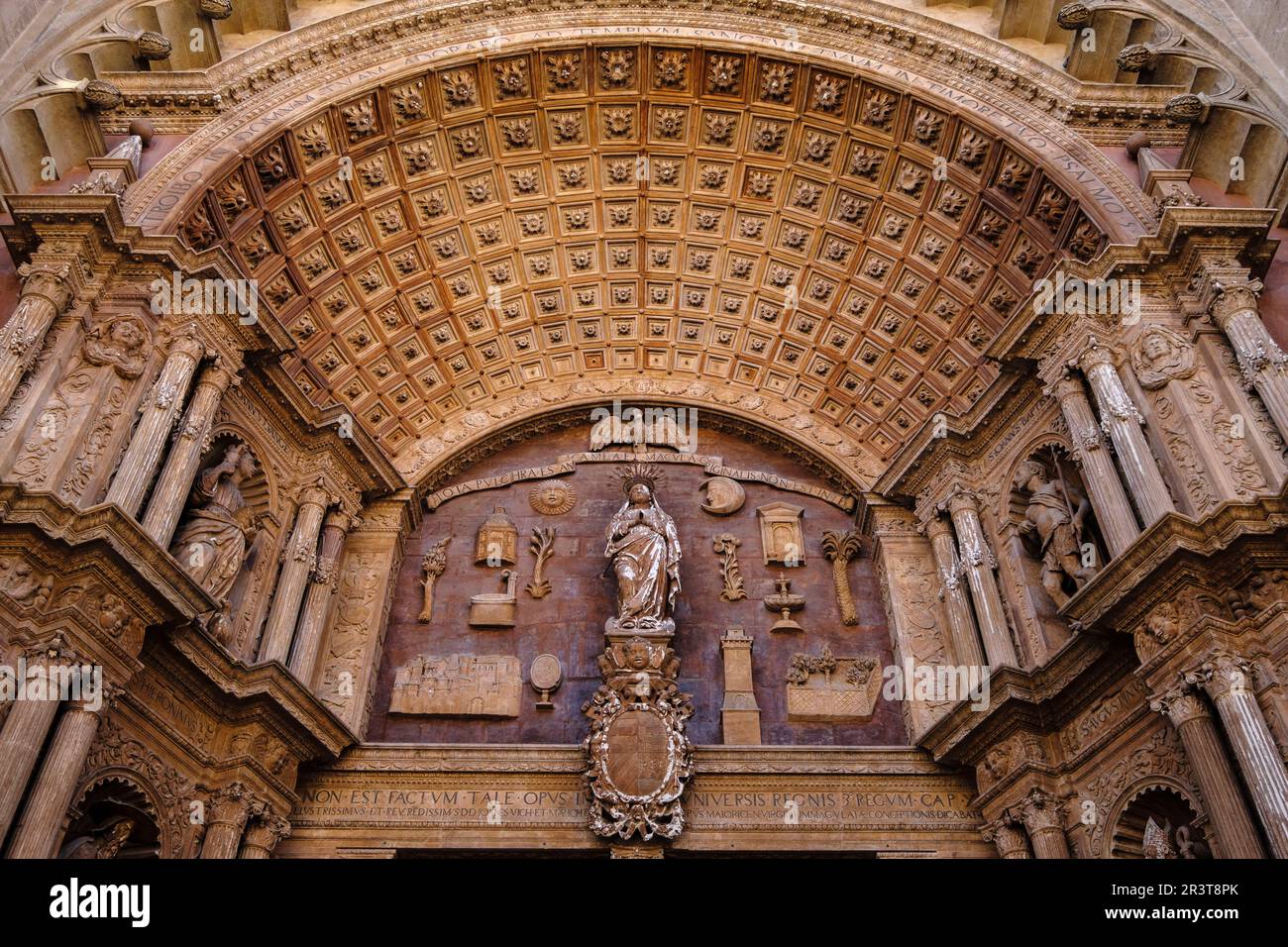 Portal Mayor de La Seo, Catedral de Mallorca, construido Durante el Primer tercio Del Siglo XVII, dedicado a la Inmaculada Concepción, Mallorca, Balearen, Spanien. Stockfoto