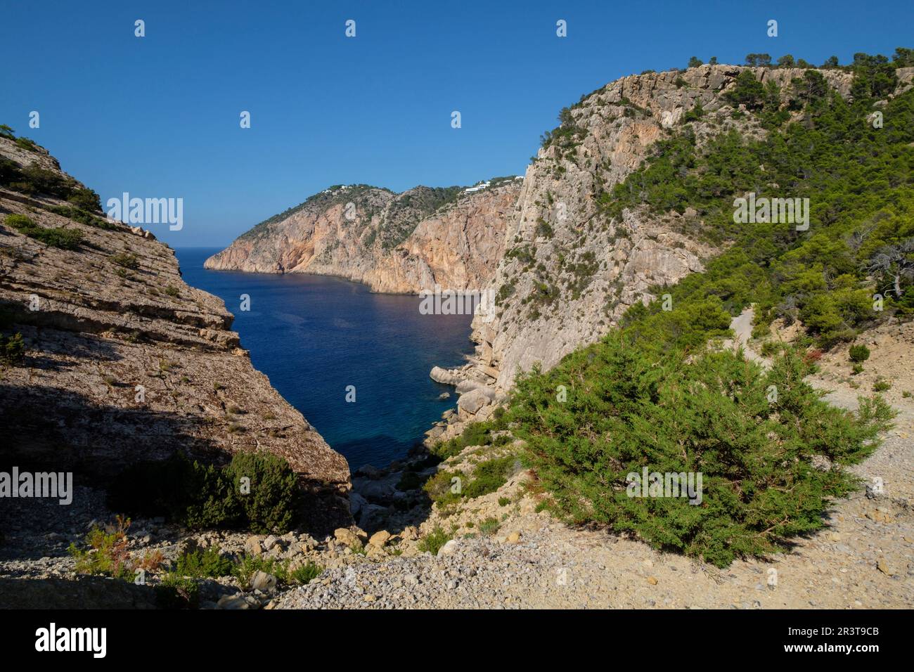 S'Aguila y Punta de Sa Creu, Municipio de San Juan de Labritja, Ibiza, Balearen, Spanien. Stockfoto