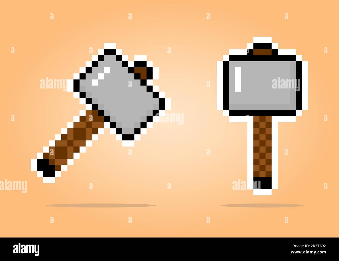 8-Bit-Pixel-Hammer. Eisenhammer für Spielelemente und Kreuzstich-Muster in Vektordarstellungen. Stock Vektor