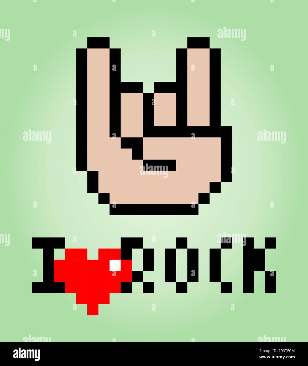 8 Bit Pixel Ich mag Rockmusik. Musikliebhaber für Spielelemente und Kreuzstiche in Vektorbildern. Stock Vektor