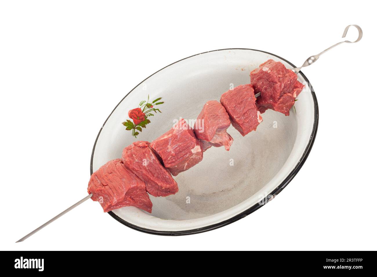 Roher Shish Kebab auf dem Teller Stockfoto