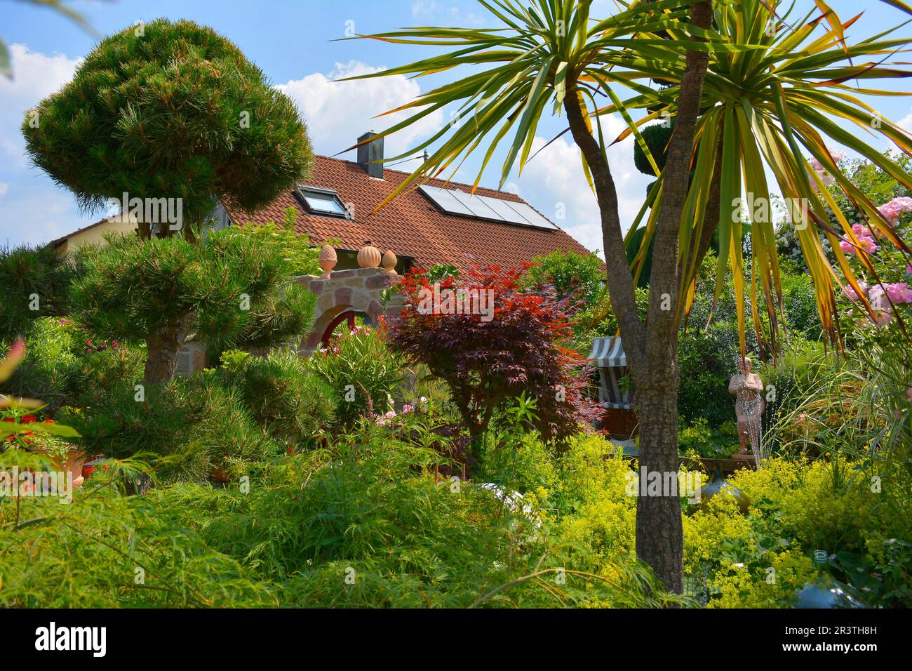 Schöne Gartenanlage im Sommer, Ziergarten Stockfoto